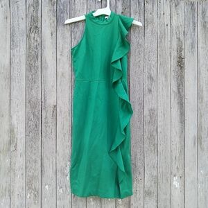 Bar lll Green Ruffle Front Dress Womens Sz XS NEW Knee Length Sleeveless